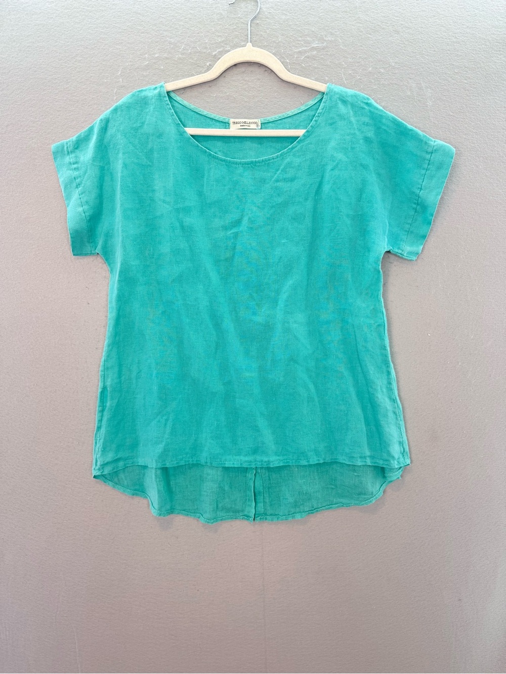 Terzo Millennio women’s 100% linen blouse short sleeve tunic top turquoise SZ S - Picture 2 of 5